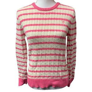 Lilly Pulitzer white pink cable knit long sleeve sweater crewneck women’s medium